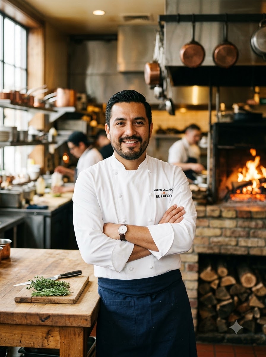 Chef Marco Delgado in the Rosemary & Rye kitchen