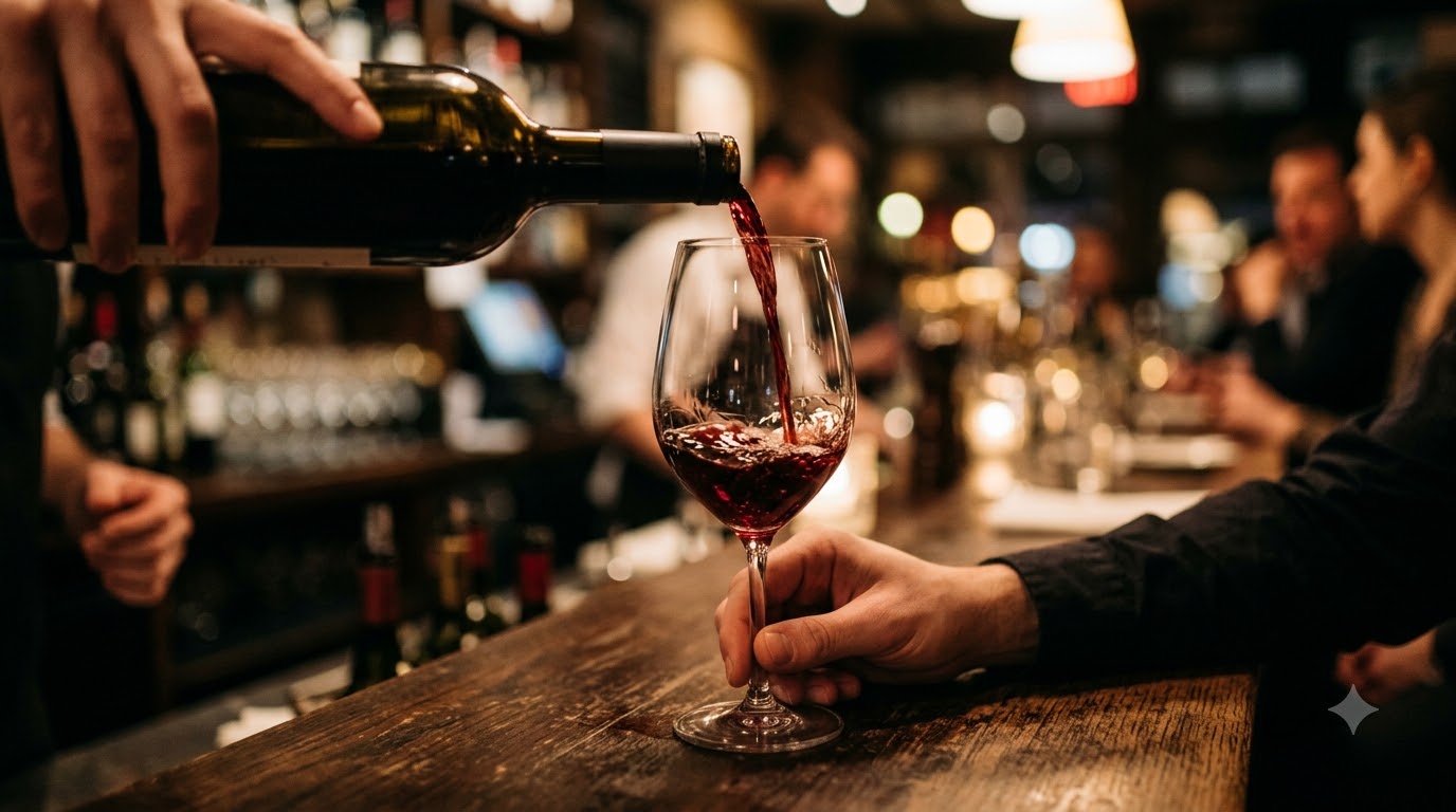 Wine being poured at the Rosemary & Rye bar